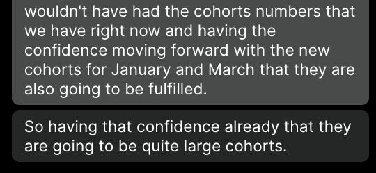 "Having the confidence moving forward with the new cohorts"